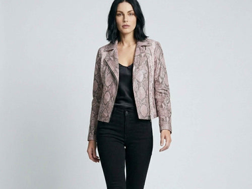 Python Snakeskin Moto Jacket - Pink