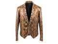 Brown python snakeskin leather blazer with notch lapels and single-breast design