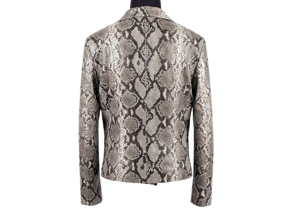 Natural gray python snakeskin blazer back view with textured snake-print pattern