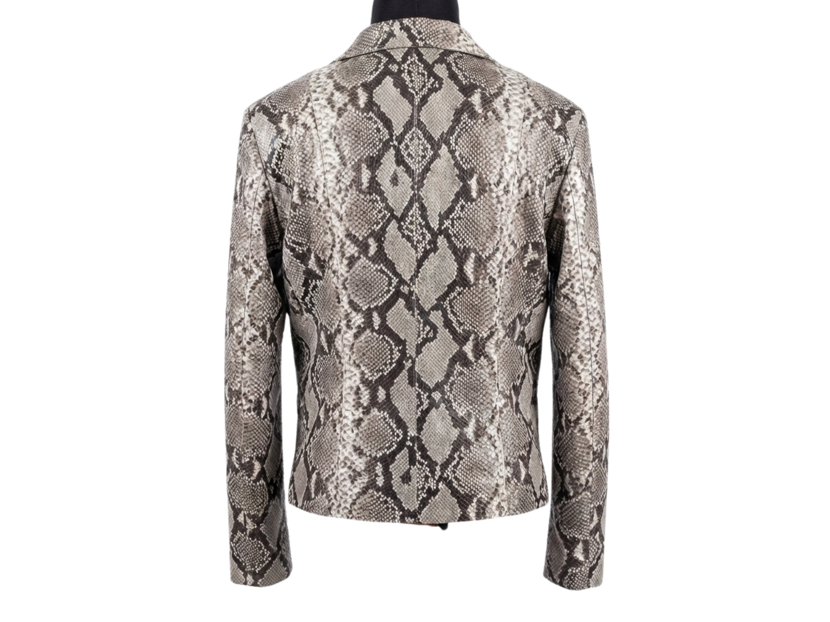 Natural gray python snakeskin blazer back view with textured snake-print pattern