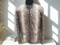 Python leather jacket with front zip and stand collar, natural gray