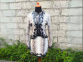 Snakeskin-print two-piece set with black button-front jacket detail
