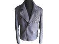 Purple and blue snakeskin leather moto jacket, asymmetrical zip front and stand collar