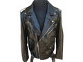 Python-skin leather motorcycle jacket with asymmetrical zip front and stand collar