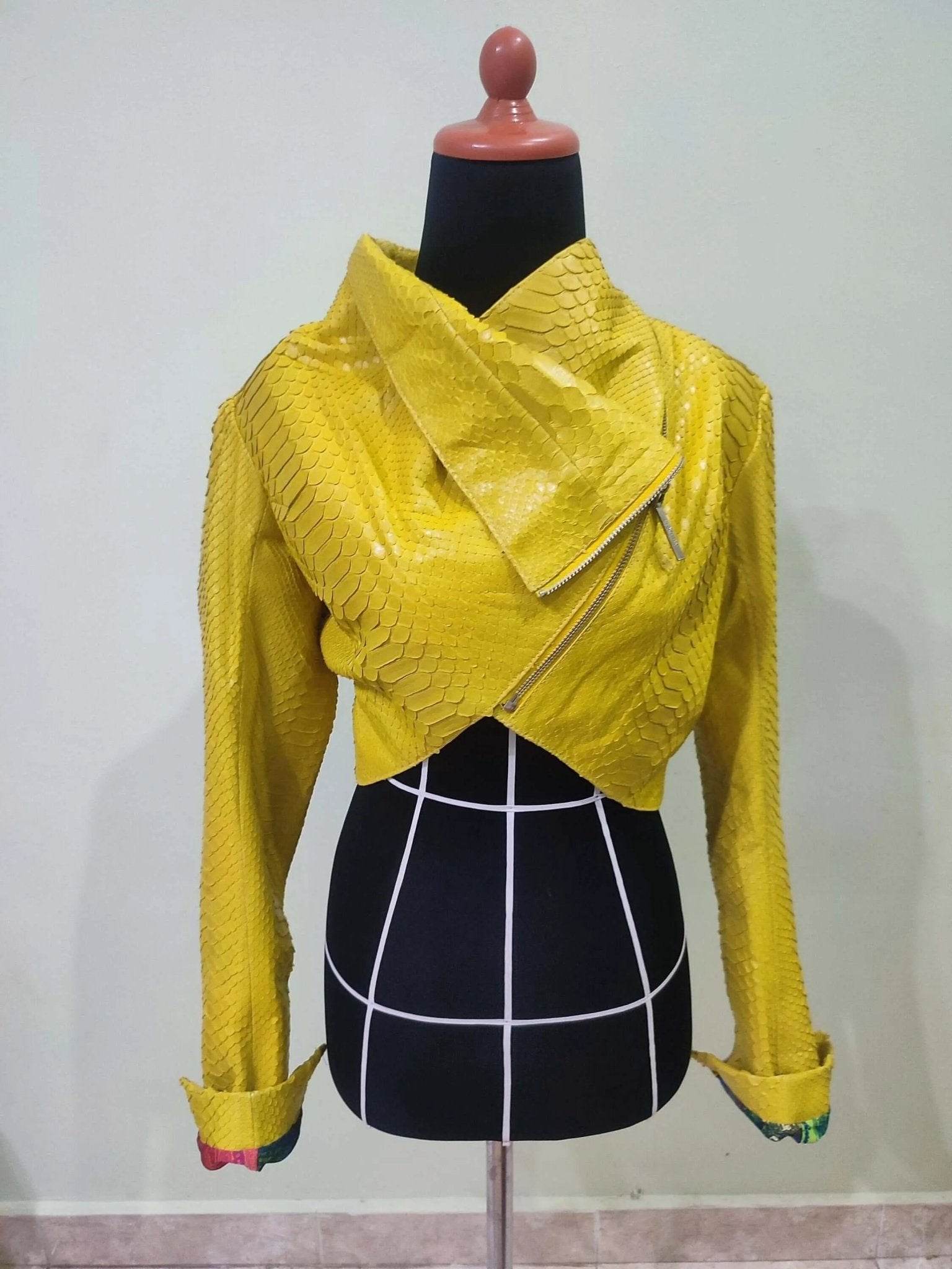 Yellow textured bolero jacket with wrap-style collar and long sleeves