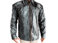 Python snakeskin leather jacket in dark gray, zip-up front, stand collar