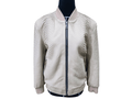 Cream python bomber leather jacket, front zipper, stand collar, ribbed cuffs and hem