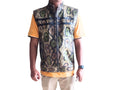 Snakeskin-pattern leather motorcycle vest with front zipper, multicolor scale print