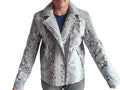 Grey snakeskin motorcycle leather jacket, zip front, long sleeves