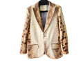 Men's alligator-pattern blazer jacket in cream with brown textured print, notch lapels
