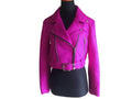 Hot pink snakeskin leather biker jacket with zip front and lapel collar