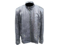 Dark grey snakeskin leather jacket with front zipper, stand collar, and two zip pockets