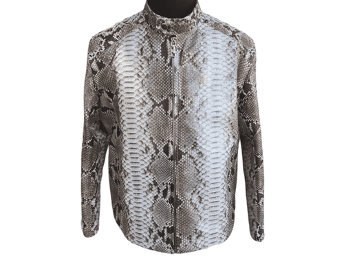 Snakeskin quilt jacket, stand collar, silver and dark pattern, zip front