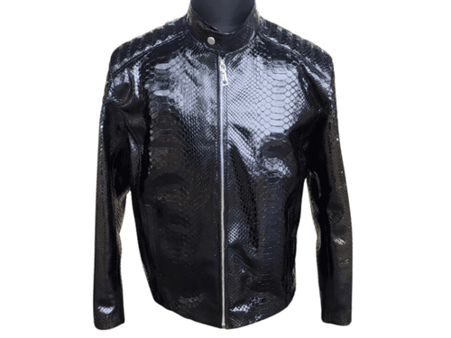 Snakeskin quilt jacket, stand collar, black with textured scale pattern, zip front