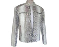 Quilted snakeskin leather jacket in silver-gray with zip front and chest flap pockets