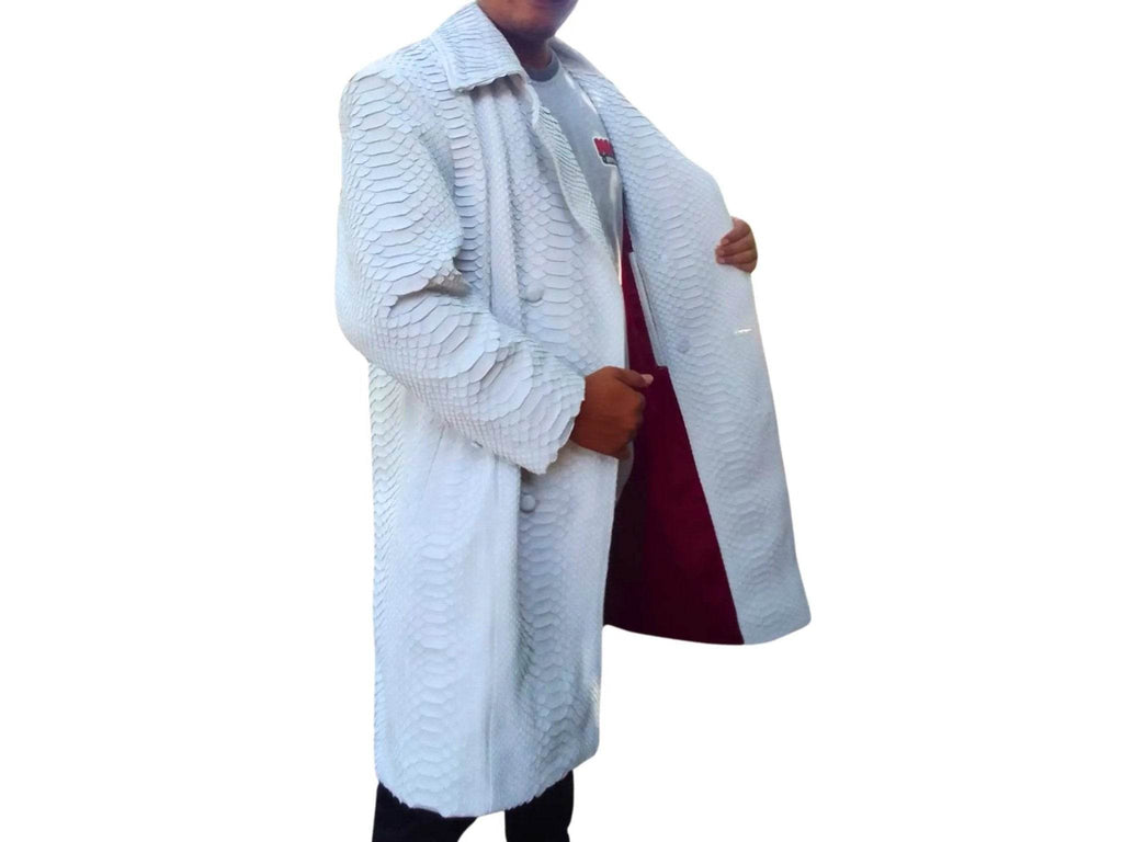 Light blue snakeskin-texture peacoat jacket close front with collar and button details